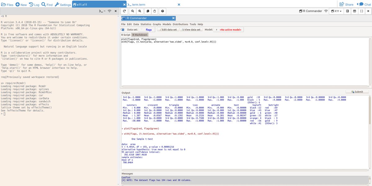 cocalc_ai's tweet photo. It's not 100% perfect yet and takes a bit to start up, but #RCommander works, too:

Again, make an X11 Desktop file, start "R", and then require(Rcmdr) https://t.co/3MwcgZHP5N