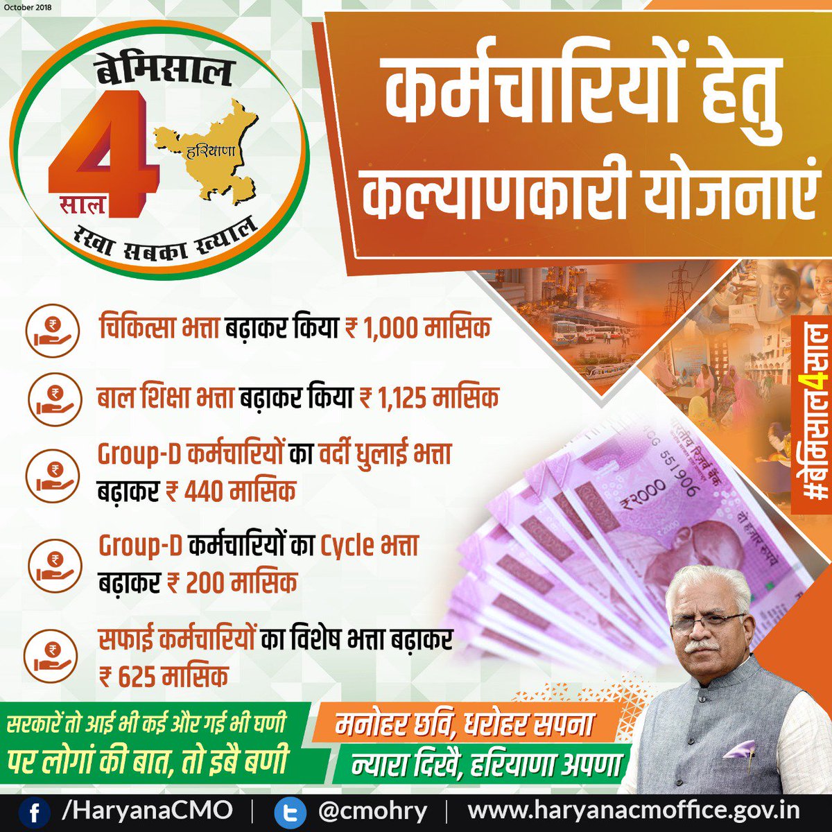 Historical decisions for the welfare &amp; prosperity of employees of Haryana Govt. 
#बेमिसाल4साल
