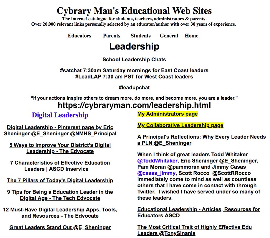 cybraryman1's tweet image. Our helpful pages for #ASCDEL Leadership page cybraryman.com/leadership.html Collaborative Leadership cybraryman.com/collaborativel… Administrators page cybraryman.com/administrators…