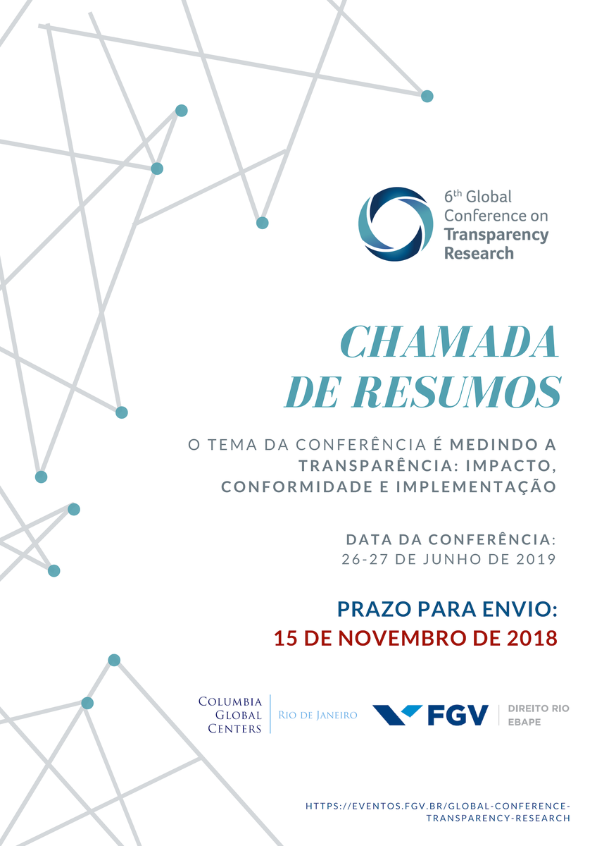 TransparencyRes's tweet photo. Help us spread the word! RT – Call for papers and panels has been extended until November 15th. 
2019 Global Conference on Transparency Research, co-hosted by FGV and Columbia Global Centers | Rio de Janeiro https://t.co/TrwNblrscb https://t.co/QpO0MfOTOR