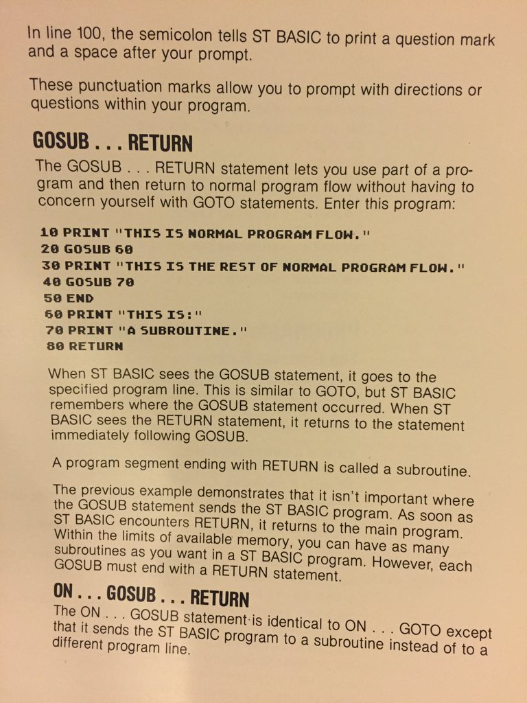GP_Beat's tweet photo. Who remembers #GOSUB & #RETURN? #ATARI ST basic from 1986.. Write your own #OldComputerGames #520ST https://t.co/d8JyDzIMyb