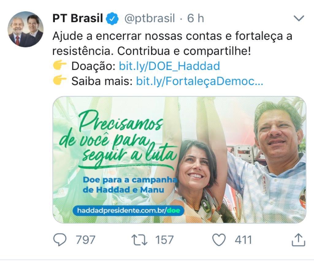 Prestação de Contas:

JAIR BOLSONARO: 
Recursos Arrecadados: R$ 4.150.097,17
Despesas Contratadas: R$ 2.452.212,91
Saldo: R$ 1.697.884,26

FERNANDO HADDAD:
Recursos Recebidos: R$ 32.783.181,36
Despesas Contratadas: R$ 37.139.413,69
Déficit: R$ 4.356.232,33

Fonte: TSE