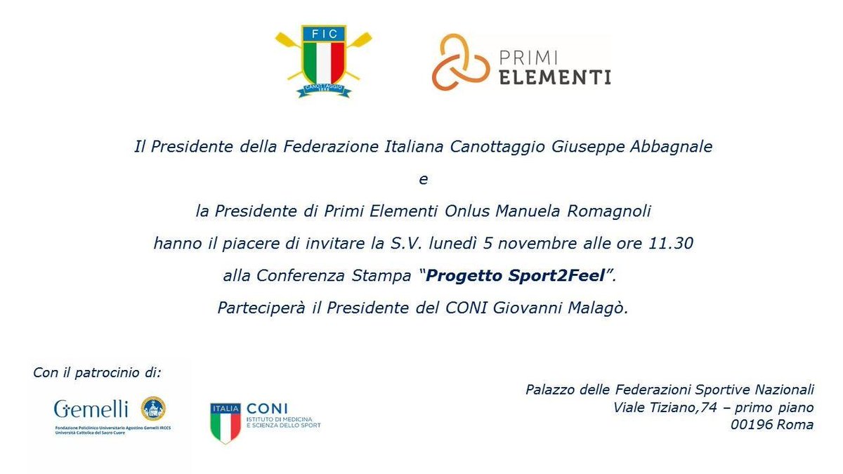 edufin_eu's tweet photo. 5 novembre ore 11:30 Palazzo delle Federazioni

La Onlus Sport2Feel presenta insieme alla Federazione Italiana Canottaggio il "Progetto sport2Feel". https://t.co/Z3m60Z2S6v