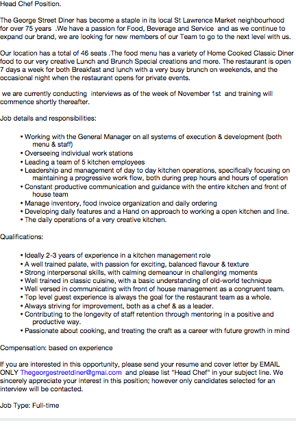 dgeorgestdiner's tweet image. Come join our team #headchef #job #Torontojob #chefjobs #cookforlife #thesix  #the6ix #Foodie  #foodiechats