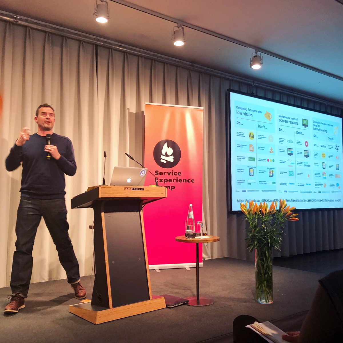 LGo's tweet image. By designing with accessibility in mind, we are designing for our friends, families, and futures selfs. @dugboticus at #SXC18 #ServiceDesign