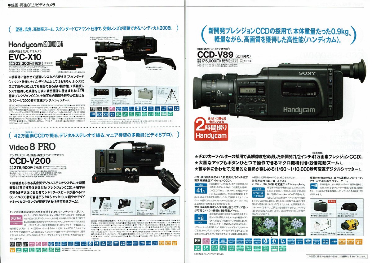 SONY 8ミリビデオ 総合カタログ（1989.10）その② 1989年6月に発売され