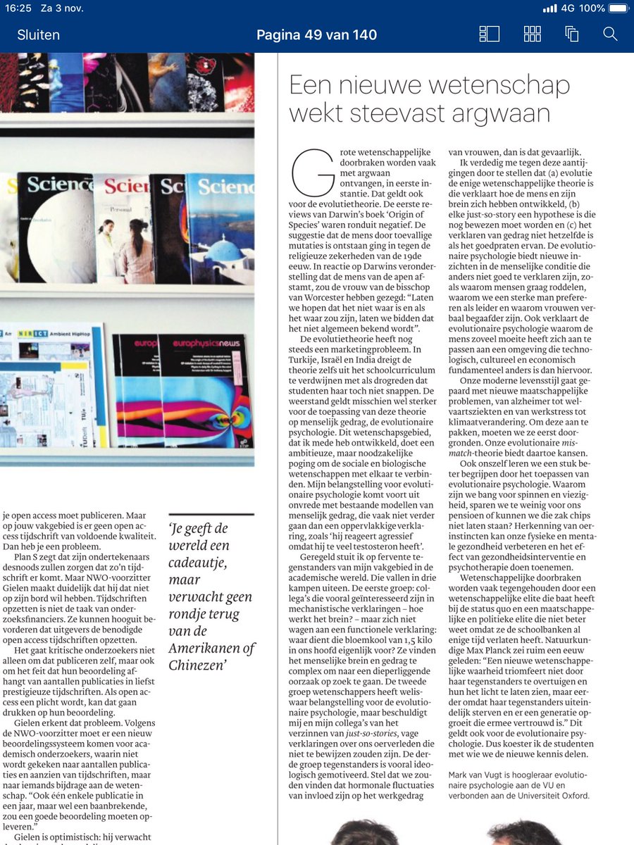 markvanvugt1's tweet photo. mijn @trouw wetenschapscolumn over de weerstand tegen #evolutie en de #evolutionaire psychologie (en waarom dat niet deugt) https://t.co/vRdCW221m1