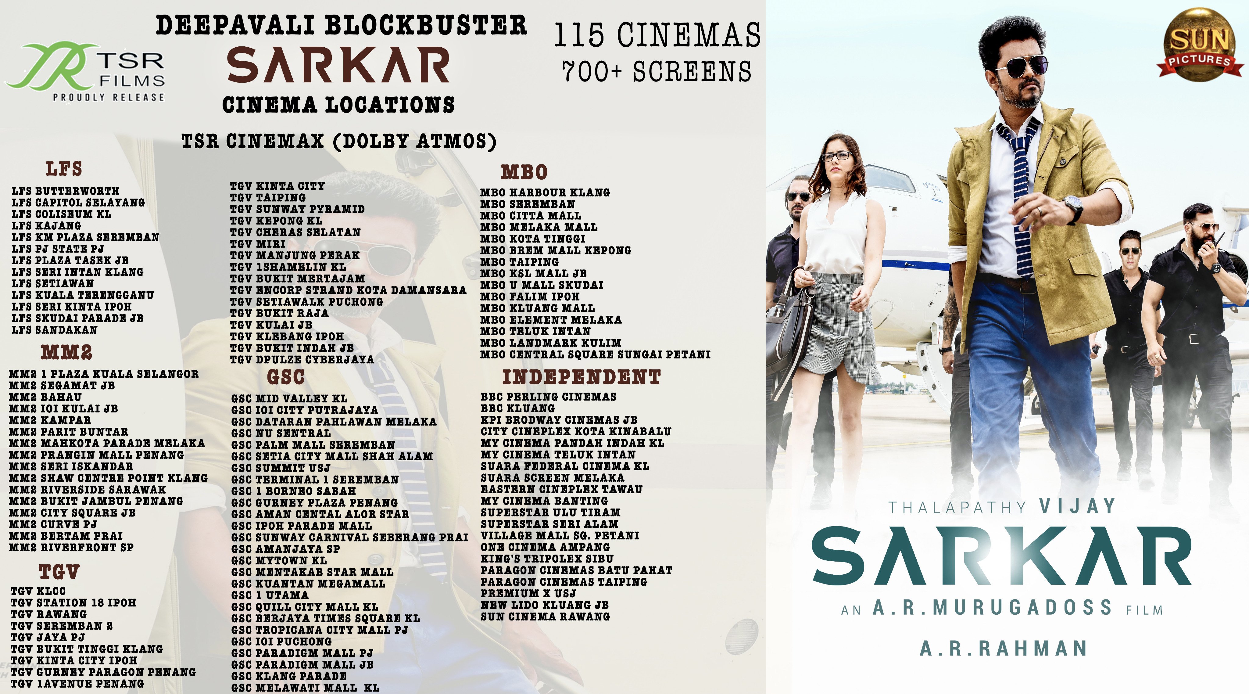 SOUTH FDFS on X: Malaysia theatre list of #SARKAR. We wish you all a very  #HappySarkarDeepavali. #SarkarMalaysia #IthuNammaSARKARDiwali  #SarkarPromoOnSunTV  / X