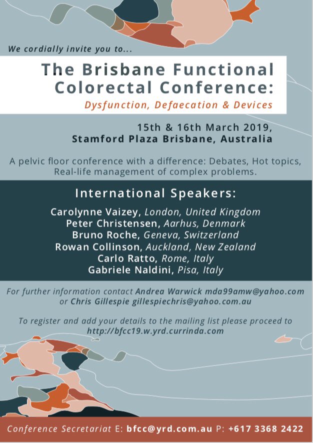 AndreaMWarwick's tweet photo. Delighted to have such knowledgeable and well respected visitors coming to Brisbane for pelvic floor meeting 15/16 March 2019. It will be a fantastic few days! @escp_tweets @TPFSuk @ACPGBI @surgerypelvis @PeterCh12345 @StMarksHospital @Akld_Surgery #colorectalsurgery #CSSANZ https://t.co/xb3OlMyDHH