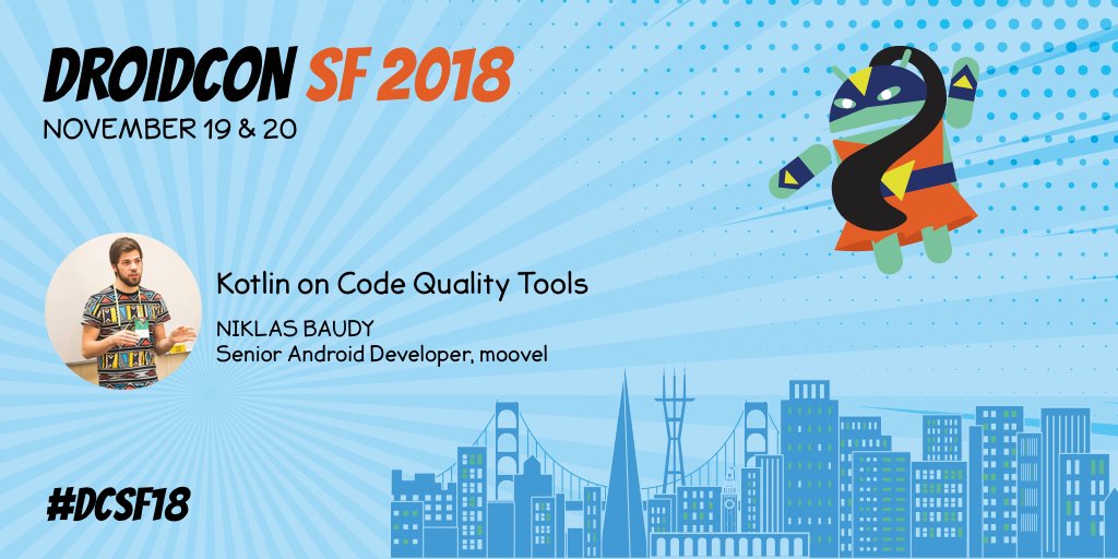 Kotlin on Code Quality Tools with <a href="/vanniktech/">Niklas Baudy</a> at #DCSF18 buff.ly/2z4RdnZ