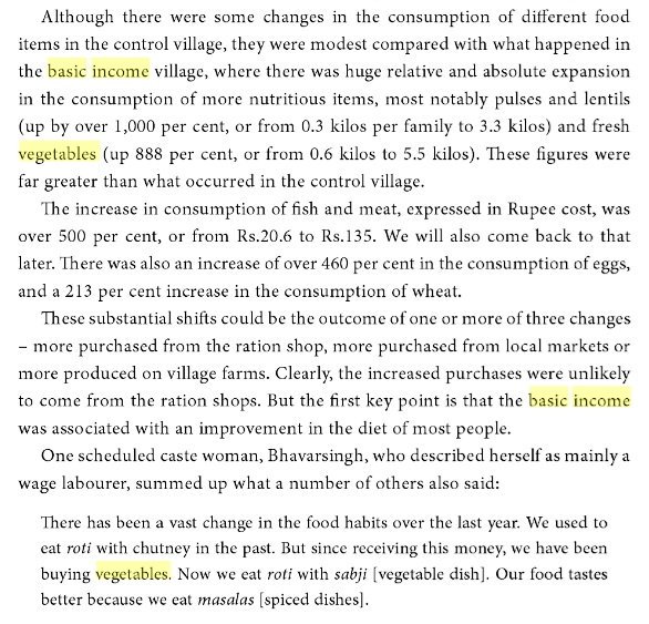 It's the simple choices people make in UBI experiments like eating more fruits & veggies that reveal how a great deal of our existing problems stem from a lack of choices.Poverty is a poverty of choices created by an imposed lack of access to resources. https://books.google.com/books?id=XDtOBQAAQBAJ&pg=PA90&lpg=PA90&dq=basic+income+fruit+vegetables&source=bl&ots=9ZE8_tySzF&sig=g6ZZs-OVpo6dJXOK-o3UqbFoIYo&hl=en&sa=X&ved=0ahUKEwiq2obKzfDNAhXMQSYKHS1iAOkQ6AEIUTAH#v=onepage&q=basic%20income%20fruit%20vegetables&f=false