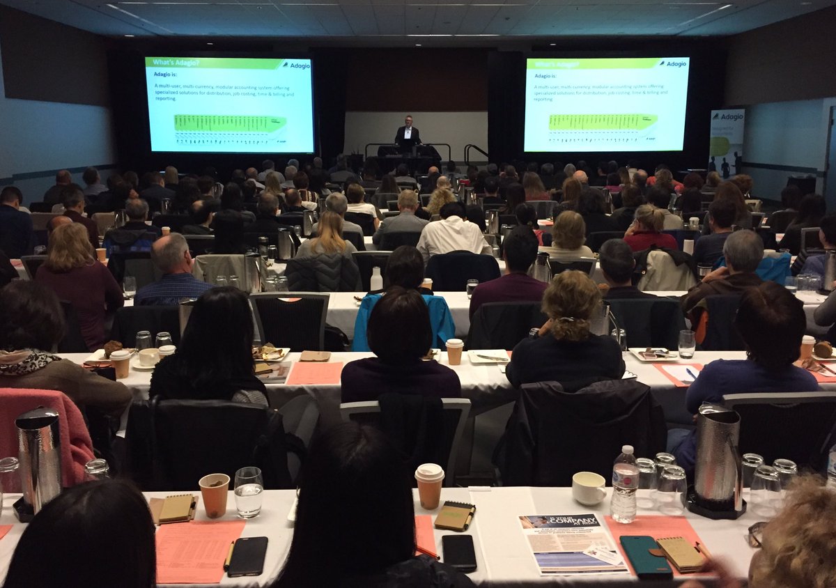 AcctTechSeminar's tweet photo. Happening now! @AdagioBySoftrak is sharing the latest news with professional accountants and bookkeepers at #ATT2018 in #Vancouver 

#AdagioDay https://t.co/QyWSp643tR