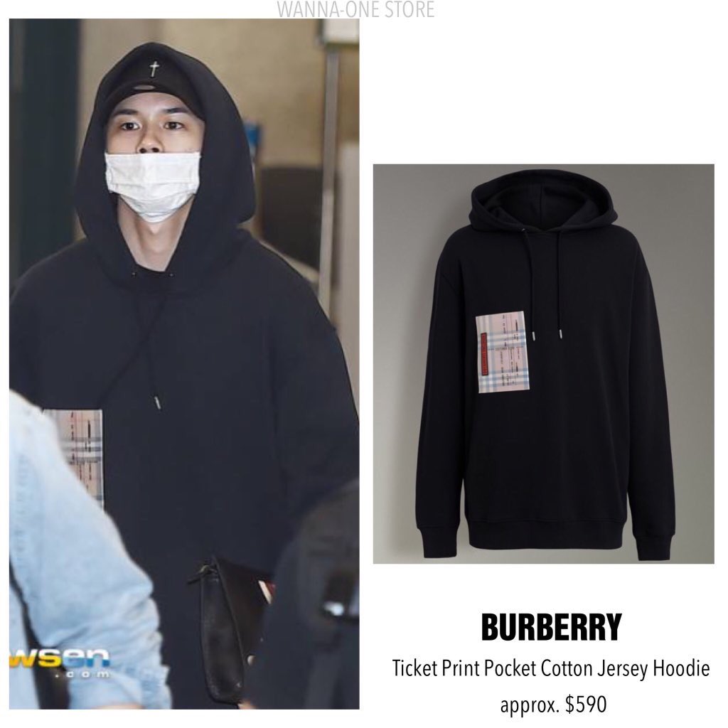 ticket print pocket cotton jersey hoodie