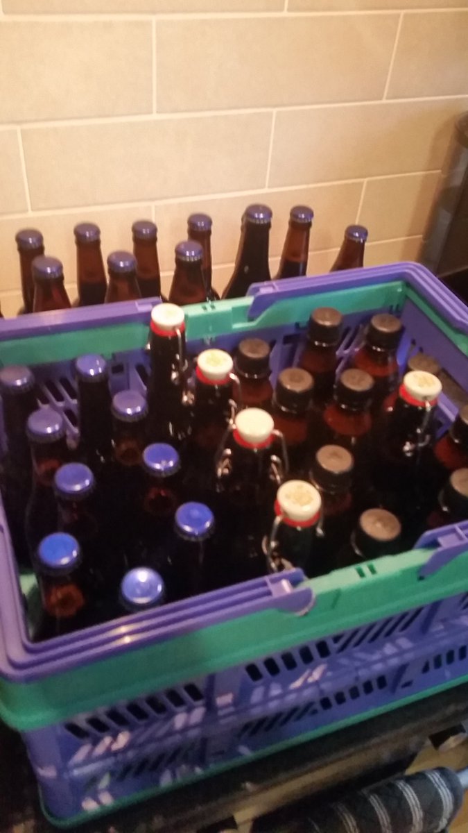 Job one for today complete. Vanilla and cinnamon stout bottled. Should be ready for christmas. Tastes ok, but needs a name, suggestions welcome.  #homebew