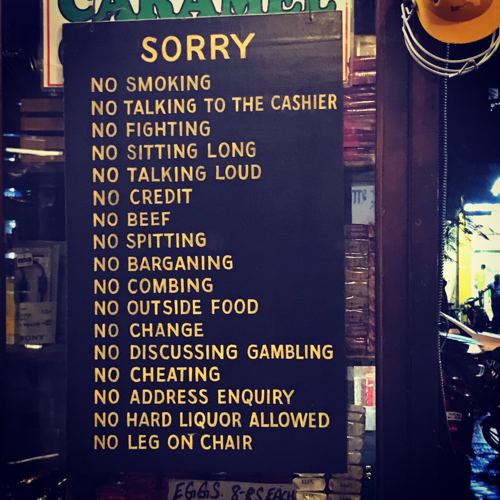 Image result for No talking to cashier/No smoking/ No fighting/ No credit/ No outside food/ No sitting long/ No talking loud/ No spitting/ No