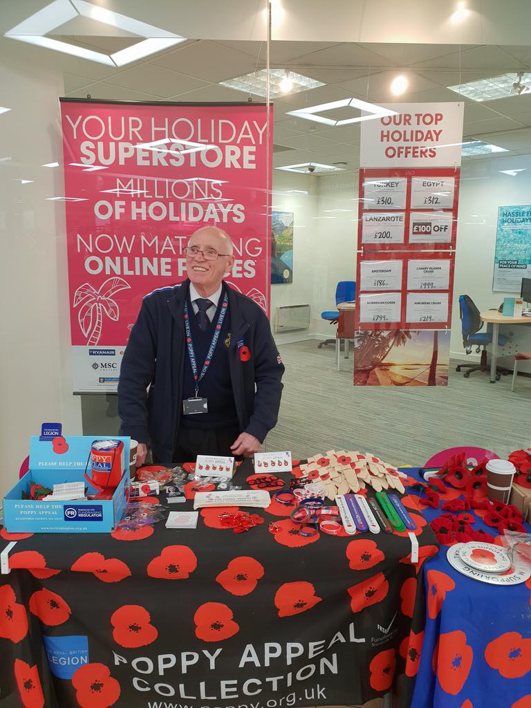 lj_bates's tweet photo. I'm volunteering with Frank today for the #PoppyAppeal He's been a member of the Royal British Legion for more than 40 years, became branch treasurer here in Walsall in 2013, and has been selling poppies in Sainsbury's every year since. Thanks Frank. #ThankYou100 https://t.co/Qr8KOwVr1w