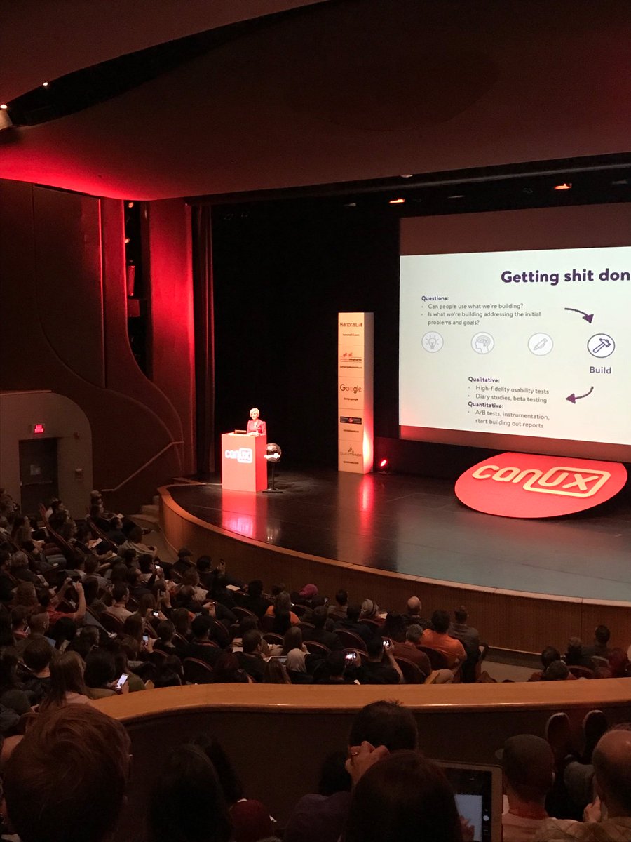 lynseythornton's tweet image. We’ve got @bowiesicecream sharing our product development process, &amp;amp; how mixed method research plays a role on stage at #CanUX right now. If you’re here @canuxconf come chat to the @shopifyux team at our booth, we’re hiring!