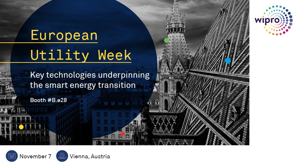 Wipro's tweet image. We&apos;re coming to the #EUW18! Meet our experts at booth #B.e28 to learn how we&apos;re contributing to #DigitalUtility of the future with @OracleCloud. bddy.me/2SIR4zO