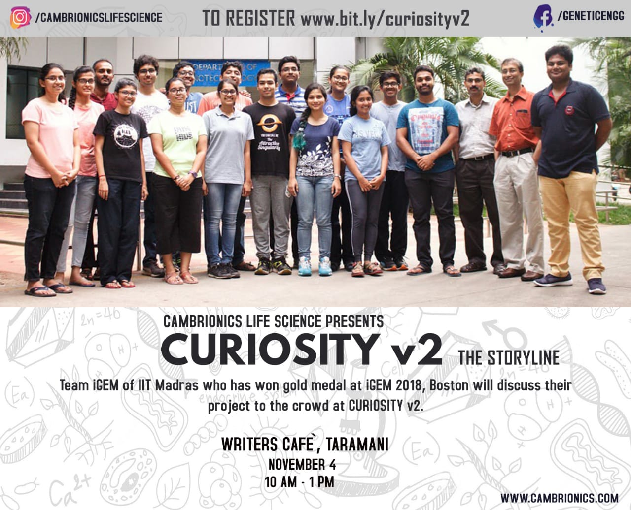Igem Iit Madras Want To Know About Our Project While Sipping Coffee Engross Yourself In Discussions With Scientific Minds From Chennai Come For Curiosity By Cambrionics And Know About Igem And The Project We Presented At Boston At Igem Iit Madras Want To Know About Our Project While Sipping Coffee Engross Yourself In Discussions With Scientific Minds From Chennai Come For Curiosity By Cambrionics And Know About Igem And The Project We Presented At Boston At