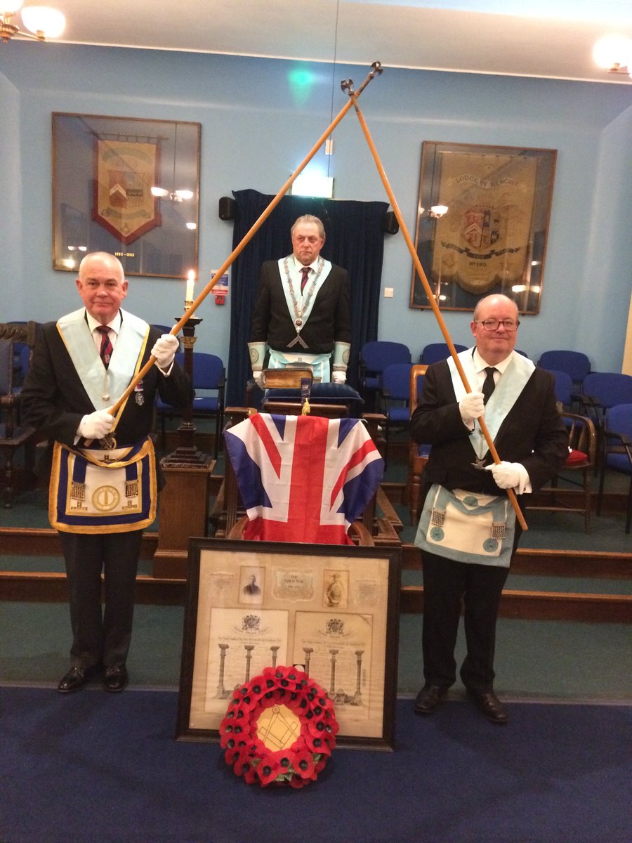 Worshipful Master, Wardens and Officers who participated in the Lodge of Hengist's Empty Chair Remembrance Ceremony on 1 November 2018.