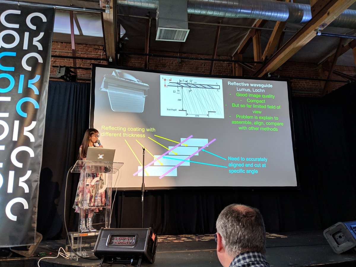Adellelin's tweet image. Learning a world about AR glass optics thanks to @ZiqiPeng at #supercon #diffractive  #waveguides