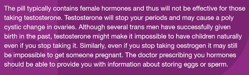 On the other hand, both the "person with the vagina" and the "person with the penis" may become sterile due to the hormones. That's a bit of a downer too, so let's just vaguely mention to these teenagers that they might freeze their sperm or eggs.(They don't need to know more)