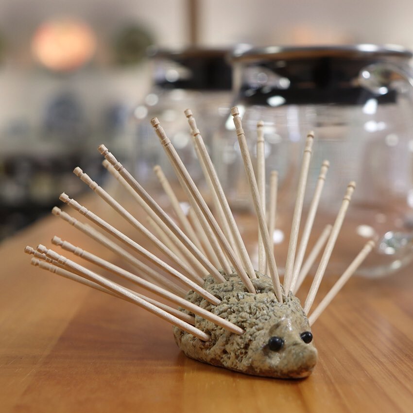 Brighten up your table with this spiky, little Shigaraki hedgehog toothpick holder! #hechimon #hedgehog #toothpickholder #shigaraki #slowfood #japanesepottery #tableaccessories