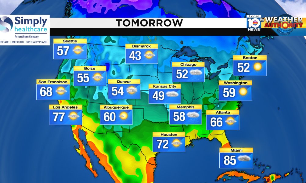 Here is the national forecast for tomorrow Presented by Simply Healthcare https://t.co/Vrd8mSltnW
