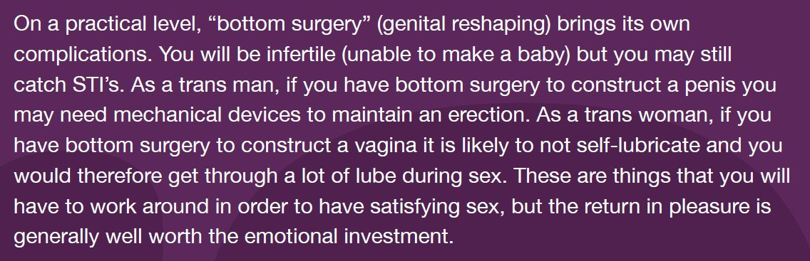 If you, a young male, get your penis cut off & an have an orifice pierced in your body, or you, a young female, get a tubular implant with a mechanical lifting device, ummm... well then the sex is so-so but THE RETURN IN PLEASURE IS GENERALLY WELL WORTH THE EMOTIONAL INVESTMENT.