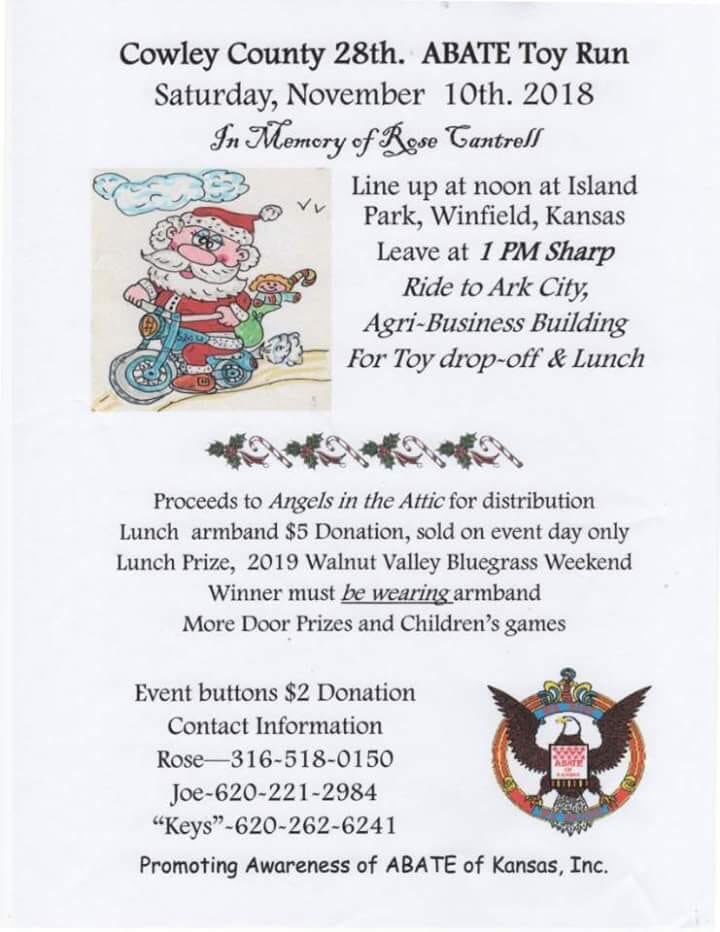 BikerBook4Chari's tweet photo. Winfield, #Kansas - Nov 10: #CowleyCounty #ABATE Toy Run. #kids #Christmas #motorcycles #Topeka #Wichita #KansasCity #OverlandPark https://t.co/ldHCxyFwQl