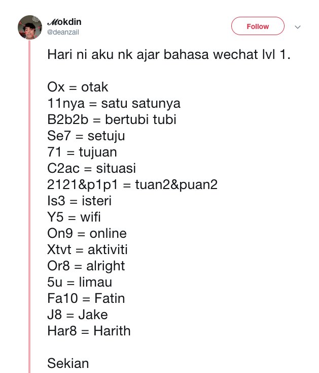 ERAdotje's tweet photo. Alamak ! Ada lagi ke bahasa Wechat yang kitorang tak tahu ni ? Cer bagi tahu sikit hehehe #SharERA https://t.co/dos2VG2iHf