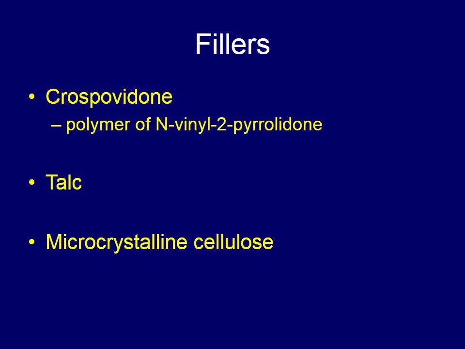 19/Pill fillers or excipients only rarely show up in aspiration pneumonia. They are insoluble, so they can persist for long periods in the lung Fillers in interstitium = think talc granulomatosis Fillers associated with organizing pneumonia = consider aspiration