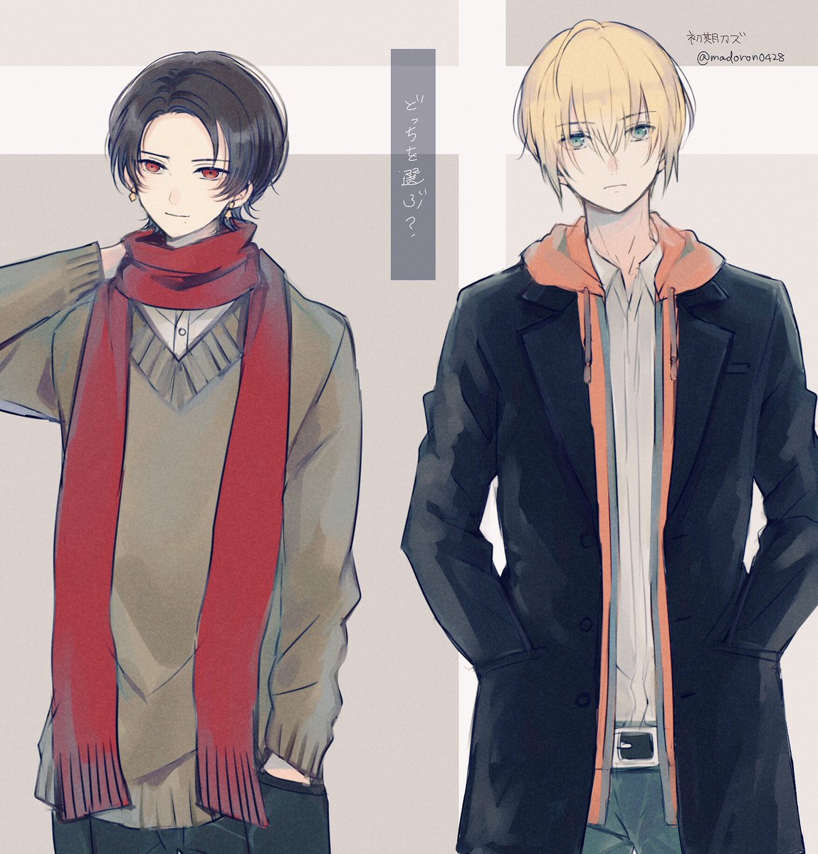 kashuu kiyomitsu multiple boys 2boys scarf red scarf red eyes male focus blonde hair  illustration images