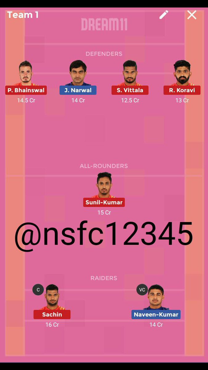 NSFantasyClub's tweet photo. #DELvsGUJ
#BENvsUP
#Prokabaddi
#Dream11Team
#GrandLeagueTeam
#SmallLeagueTeam
FRIEND'S Like, Share, Retweet https://t.co/ruZMkBijSQ