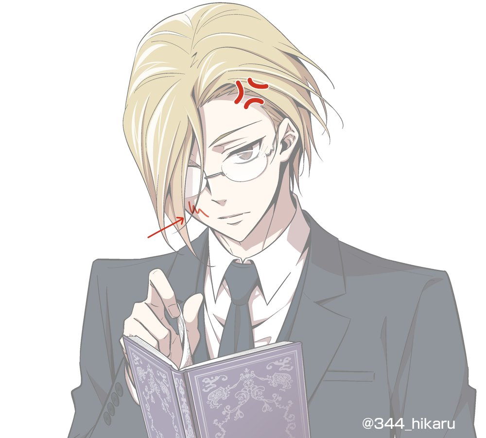 1boy male focus blonde hair solo glasses necktie book  illustration images