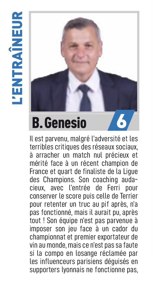 Bravo à Bruno pour son match nul amplement mérité face à un cador du championnat. Après l'exploit à Hoffenheim et la victoire sans conteste à Angers, l'OL empile les grosses perfs, de bon augure pour la suite !