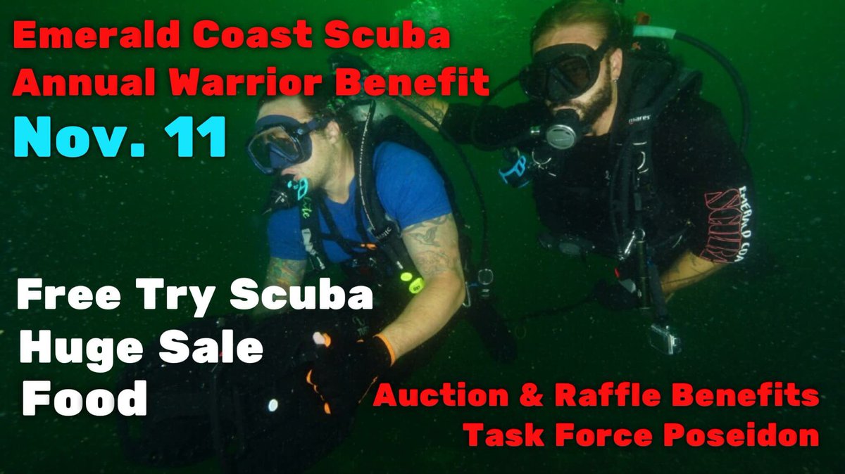 ecsdivedestin's tweet image. Join us Nov. 11 at 10 a.m. for Emerald Coast Scuba’s Annual Warrior Benefit Auction and Raffle with all proceeds donated directly to Task Force Poseidon to train and equip our local wounded warriors and veterans with diving gear and training on their journeys to recovery.