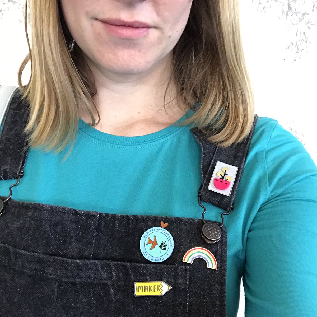 My <a href="/Justacard1/">JUST A CARD</a> pin badge is on today for the Makers Market! And my cute pencil Maker badge by <a href="/Joannehawker/">Joanne Hawker</a> #justacard #supportsmallbusiness