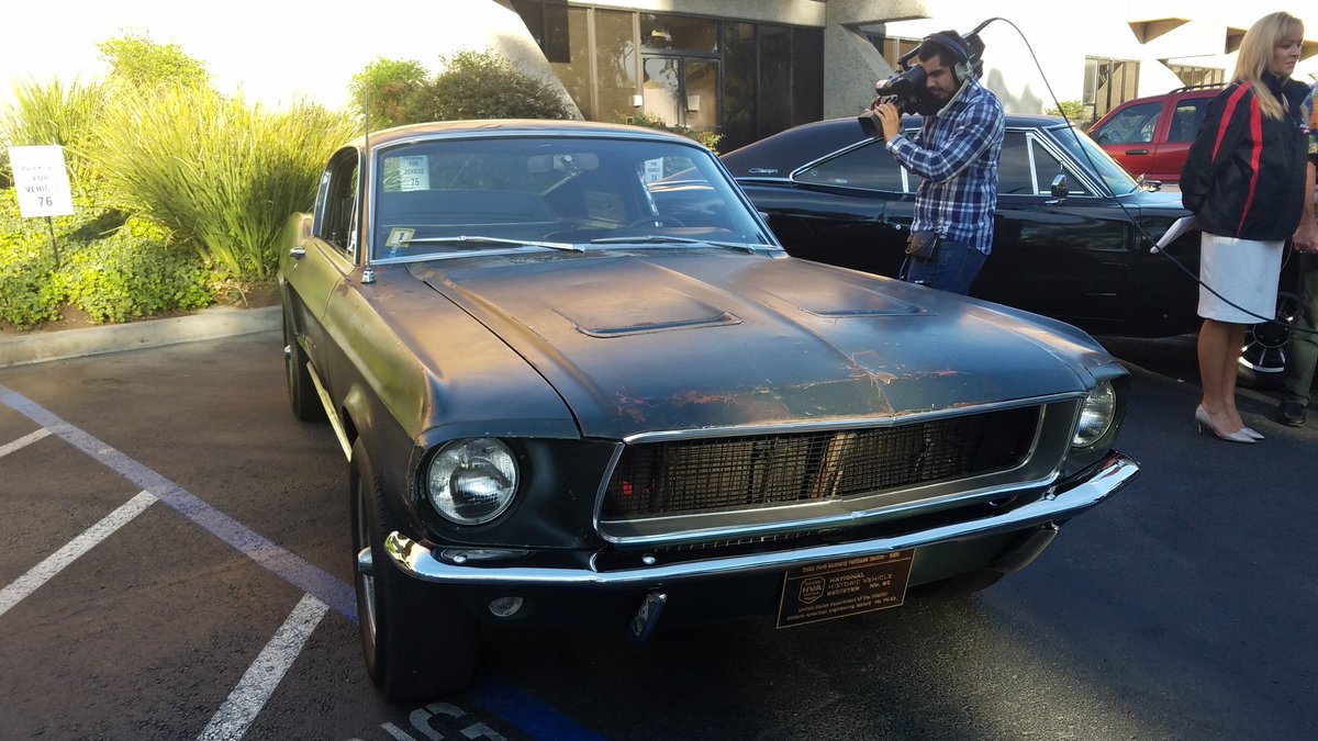 The 1968 Ford Mustang Steve McQueen drove in the iconic film "Bullitt". Can't believe it's in our parking lot! <a href="/KUSI_GMSD/">KUSI Good Morning San Diego</a>