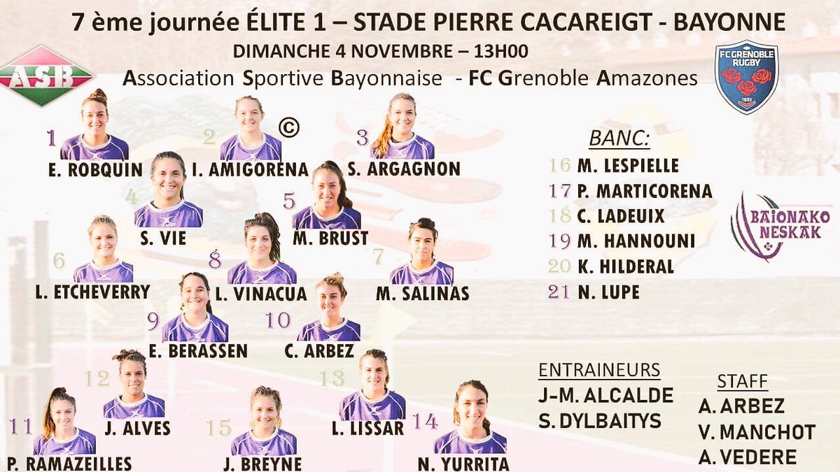 asbayonne's tweet photo. JOUR DE MATCH:

🏆ÉLITE 1 Féminin @FFRugby 
🗃pool 2
📆7ème journée 
⚡️ASB - @FCGrugby 
🏠@VilleDeBayonne 
🏟Stade Pierre Cacareigt
🕰 Début du match
🏉 0️⃣0️⃣-0️⃣0️⃣ https://t.co/z5FOWvUSFQ