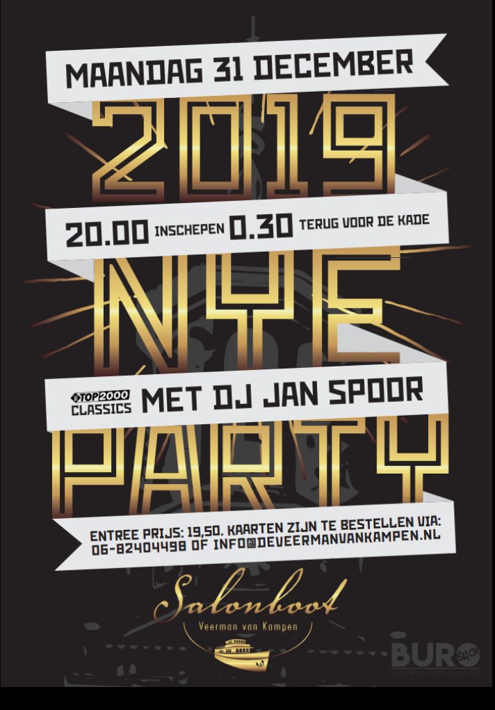 Nog geen plannen met oud en nieuw? Vaar dan gezellig met ons mee! Reserveren kan via de mail info@deveermanvankampen.nl of bel met 0682404498