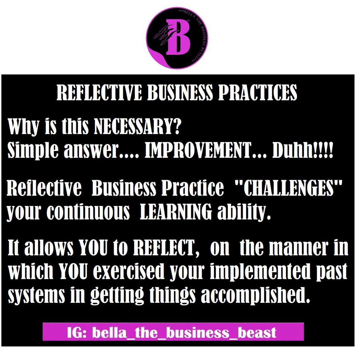 Ohh.. what do we have here?  

#reflectivepractice #businessreflections #bella_the_business_beast #objectivity #evolve #personaldevelopment #adaptability #selfdevelopment #methodology #antistress #coaching #management #selfreview #selfassessment #reflectivedialogue