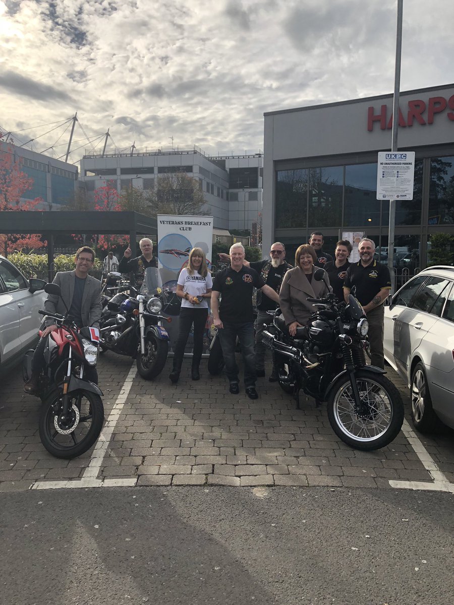 af_vbc's tweet photo. A fun morning at the breakfast club and we had the pleasure of the company of @bfbshatch and the Mayor @CllrBFitzsimon - spending time with Veterans to include the Hertfordshire RBL Riders too - they’re starting Richard on one of the smaller machines first 😁 https://t.co/LndnYepsNE