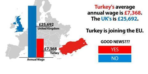 Let's target people who are undecided about the EU but they may have liked a post or two about immigration. So let's lie that Turkey is joining even though Cameron had long ruled this out as a possibility.