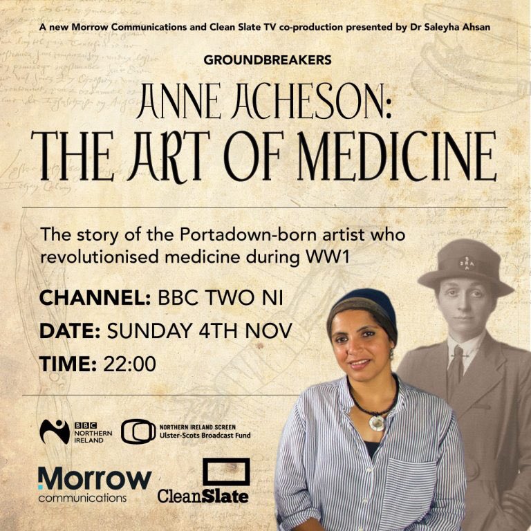 If you’ve ever had a limb in a plaster you have a pioneering artist from Portadown in Co Armagh to thank for it. Watch the story of Anne Acheson who revolutionised medical treatment during WW1 on <a href="/BBCTwoNI/">BBC TWO NI</a> at 10pm tonight. A co- production from colleagues <a href="/MorrowComms/">Morrow Comms</a> <a href="/NIScreen/">Northern Ireland Screen</a>
