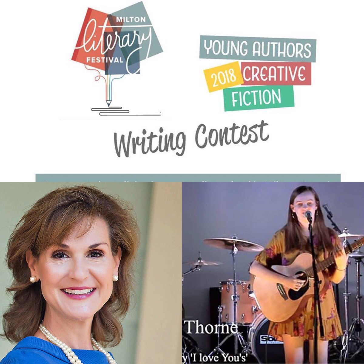 MiltonLitFest's tweet photo. COME SHARE THE JOY WITH THE YOUNG AUTHOR WINNERS AND ENJOY THE MUSICAL PERFORMANCE BY MILTON'S JORDAN THORNE: Honoree, Karen White presents our long-awaited Young Authors Awards! Congratulations! https://t.co/v131DqRIHc #youngauthorsrock, #miltonsgottallent, #miltonlitfest https://t.co/ZiXnRSrdbF