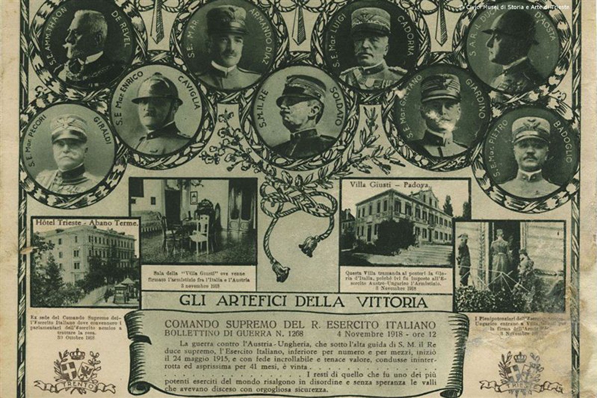 Cartolina commemorativa con i principali capi militari della Grande Guerra e Villa Giusti #LaGrandeGuerra