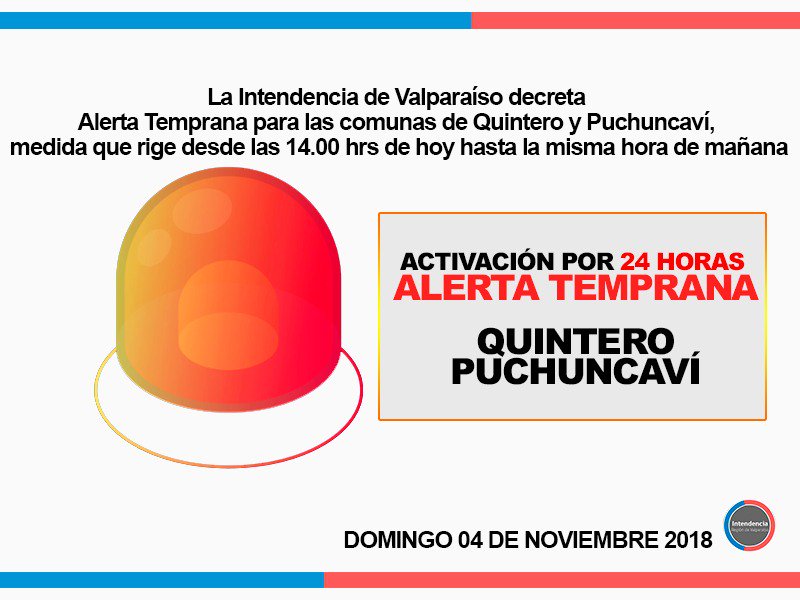 DPRValparaiso's tweet photo. 🚨DOMINGO 4 DE NOVIEMBRE 2018➡️De acuerdo al pronóstico de ventilación atmosférica en rangos de 24 hrs. @MMAChile, la Seremi @SaludSsrv instruirá a empresas paralizar faenas respectivas https://t.co/EUI710exNG