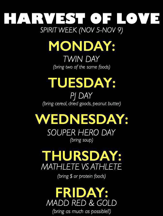 HARVEST OF LOVE is this upcoming week! Dress up &amp; bring in what you can! ❤️