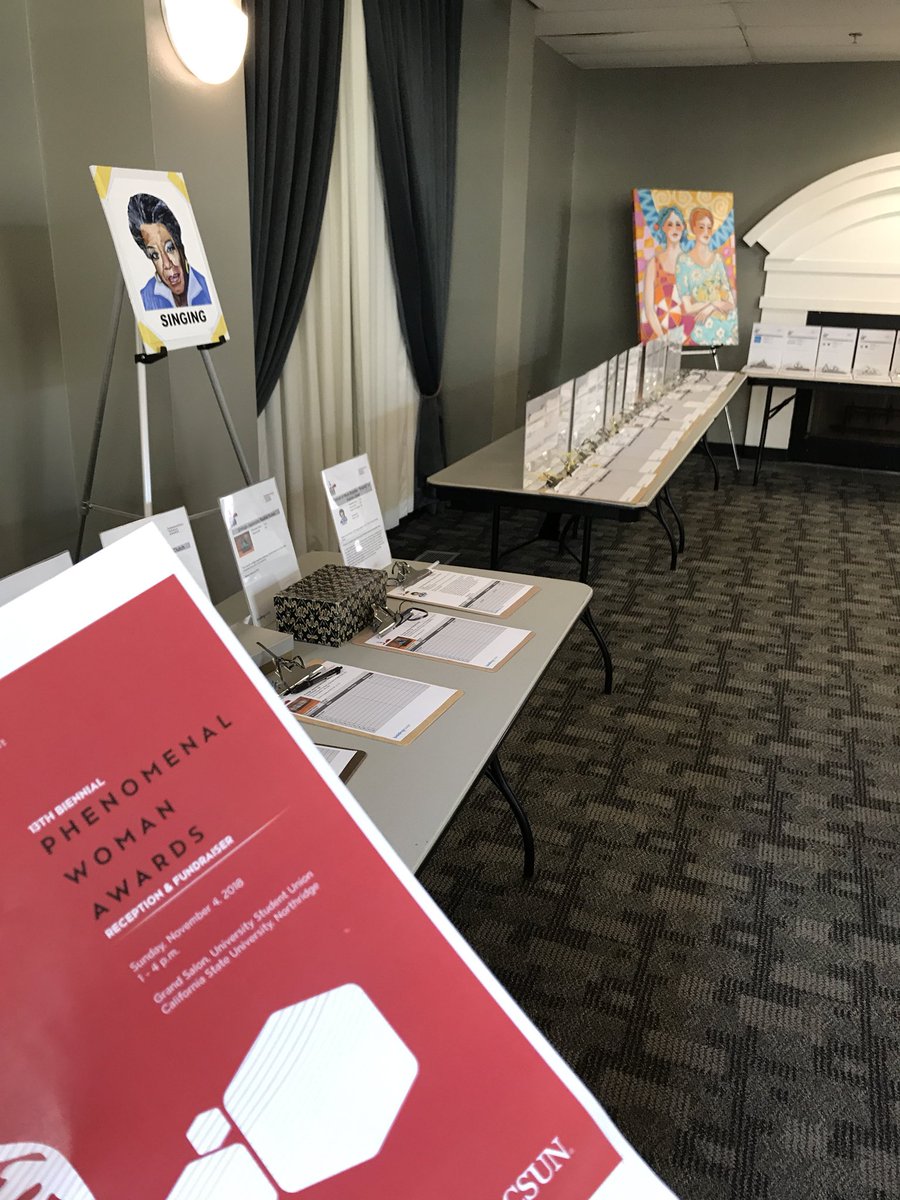 CSUNWRRC's tweet photo. #phenomenalwoman is here folks! We’re in the 📍USU Grand Salon setting up for the 2018 Phenomenal Woman Awards ! Our silent auction will be running once more today ! Be sure to check it out online or at the event yourself ! Link in bio matadors! #wrrc #csunwrrc #csungws https://t.co/Oo3BiKGpzu